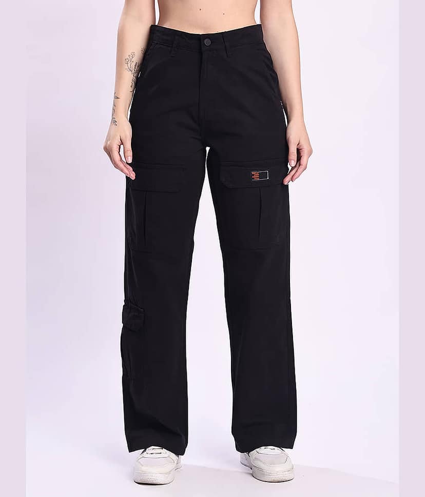 Bene Kleed Women Cotton Casual Trousers ( Black ) view 2