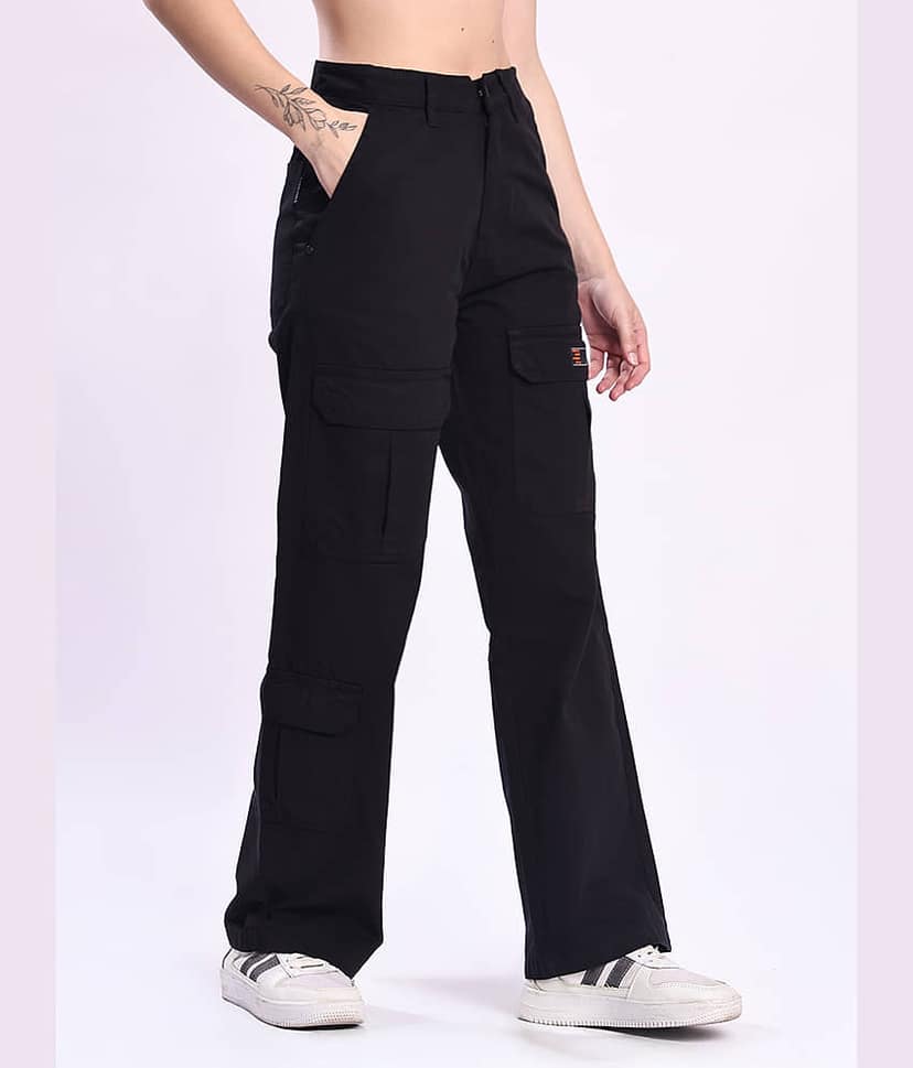 Bene Kleed Women Cotton Casual Trousers ( Black ) view 3