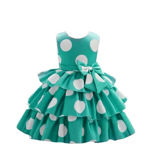 Buy & Try Girl's Satin Printed Knee Length Sleeve Less Short Frock Dress. view 6