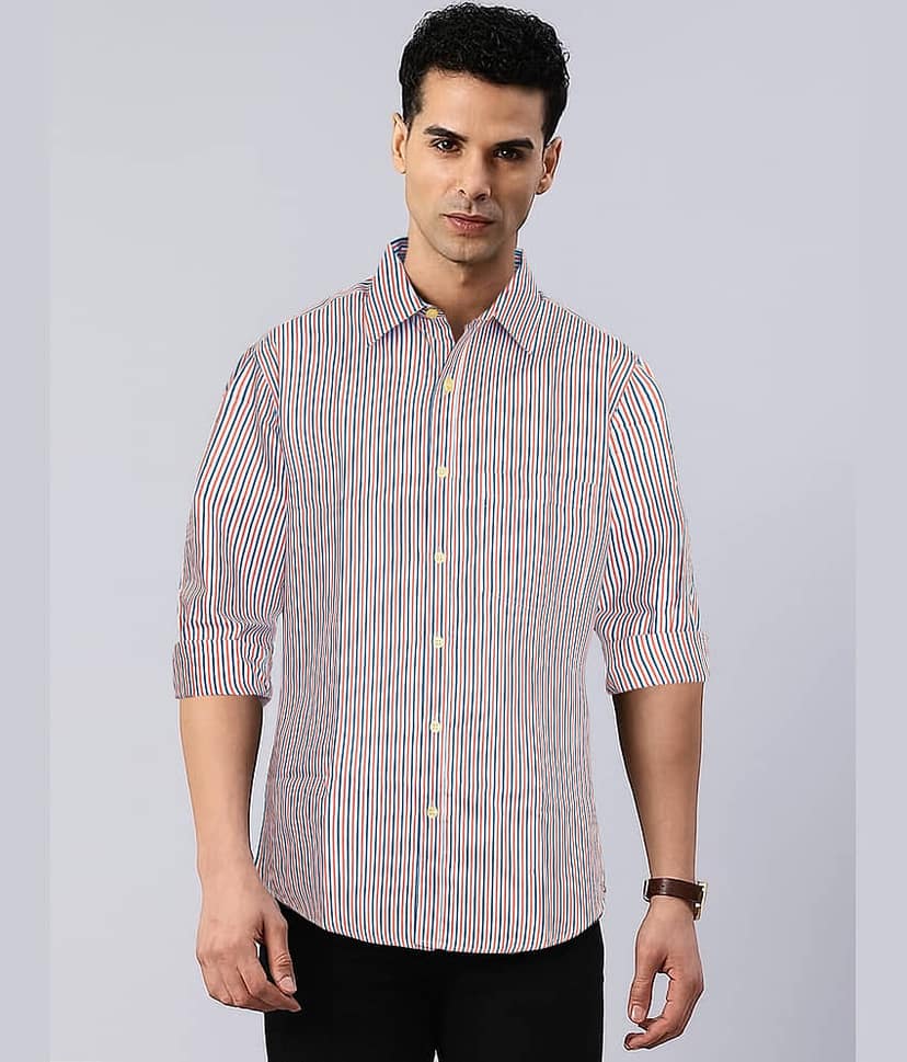 plounge Silk Regular Fit Striped Full Sleeves Men's Casual Shirt - Multicolor 1 ( Pack of 1 )