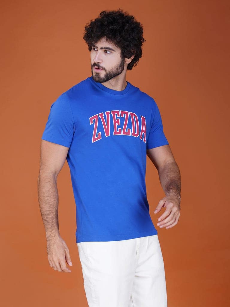 Premium Branded Men’s Cotton Tee-Blue view 3