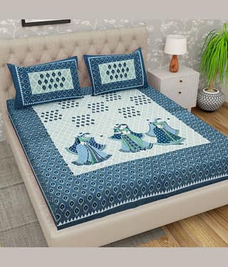 Cosito Cotton 1 Double Bedsheet with 2 Pillow Covers ( Blue )