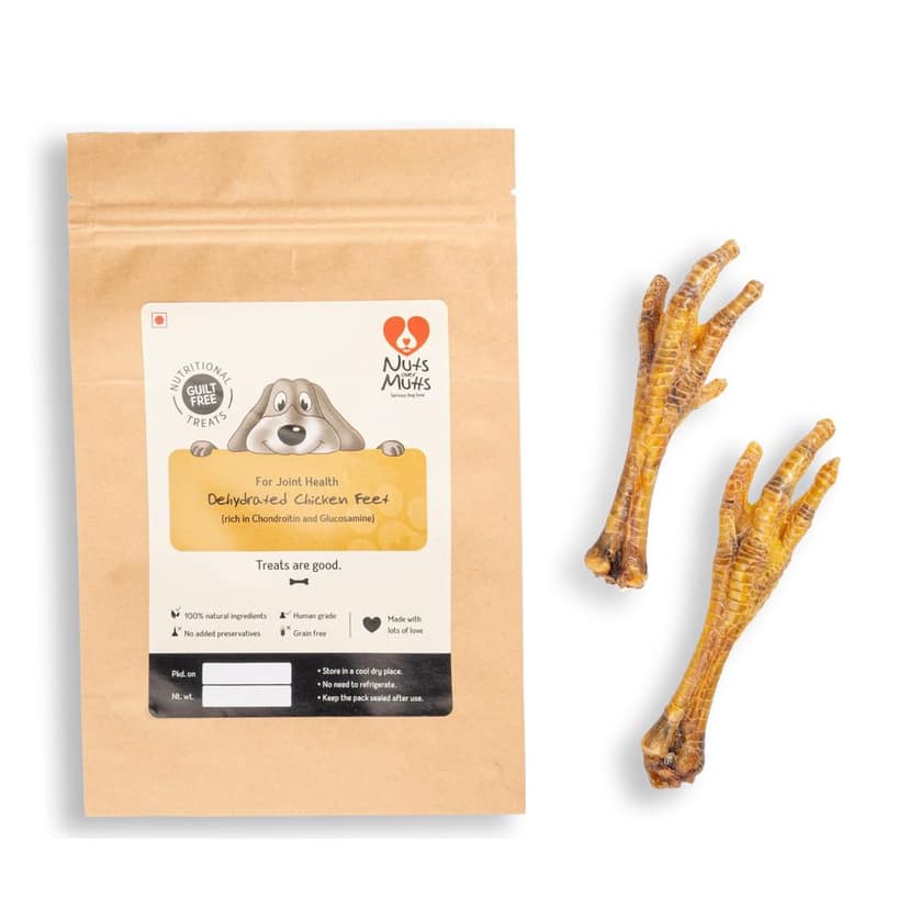 Nuts over Mutts Dehydrated Chicken Feet. Single Ingredient Natural Treat. for Dental Hygiene and Joint Health. No preservatives, no Chemicals. 1 Pack (10 feet)