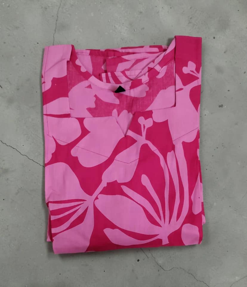Baby Pink Floral Screen-Print Cotton Kurti for Daily and Work Wear view 5
