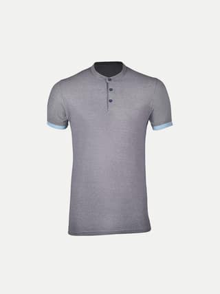 Men Grey Henley Neck Tee with Contrast Sleeve