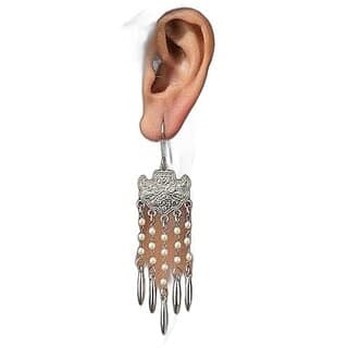 LOOK AND ADORN German Silver Dangle Pearl Earring, White and Silver, Handmade