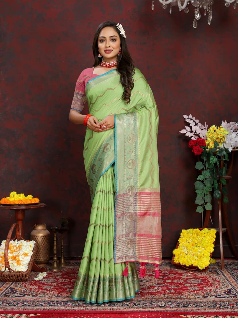 Soft katan silk saree with zari weawing design...