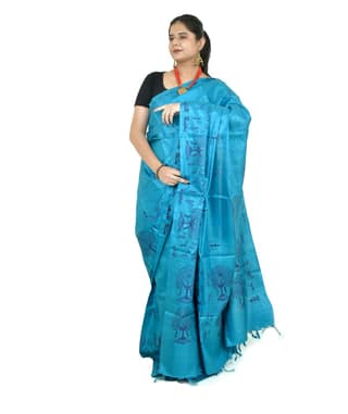 TRIBES INDIA Olive Green Warli Art Silk Saree