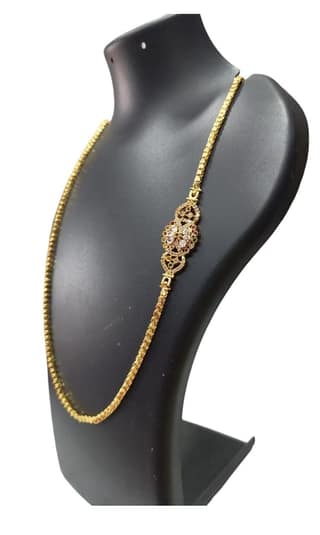 **Stunning Gold Plated Long Necklace with Floral Pendant and Red Stones for Women