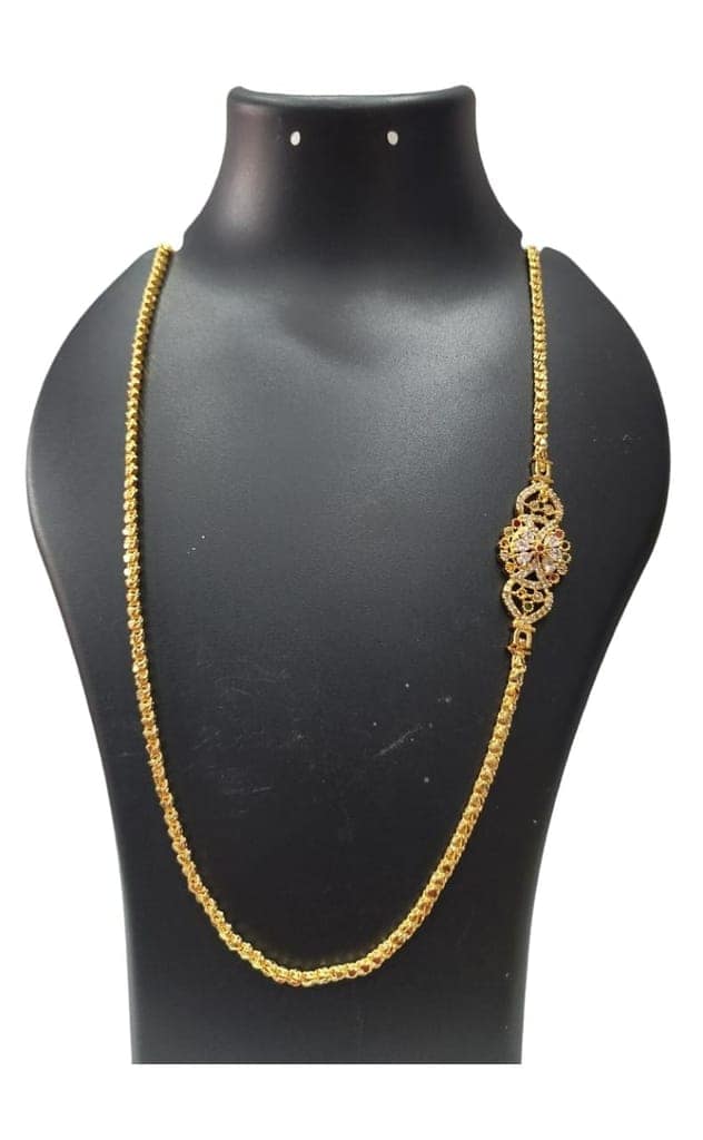 **Stunning Gold Plated Long Necklace with Floral Pendant and Red Stones for Women view 3
