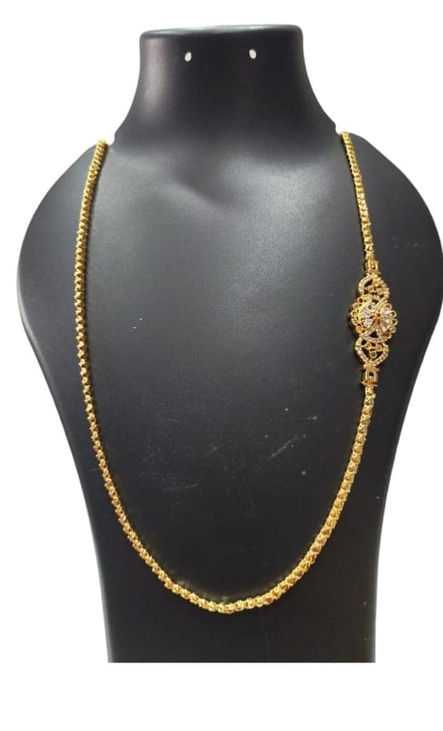 **Stunning Gold Plated Long Necklace with Floral Pendant and Red Stones for Women view 4