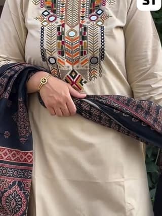 Women's Red Embroidered Cotton Kurta Set with Printed Dupatta