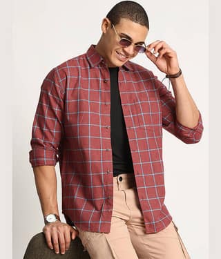 IVOC Poly Cotton Regular Fit Checks Full Sleeves Men's Casual Shirt - Red ( Pack of 1 )