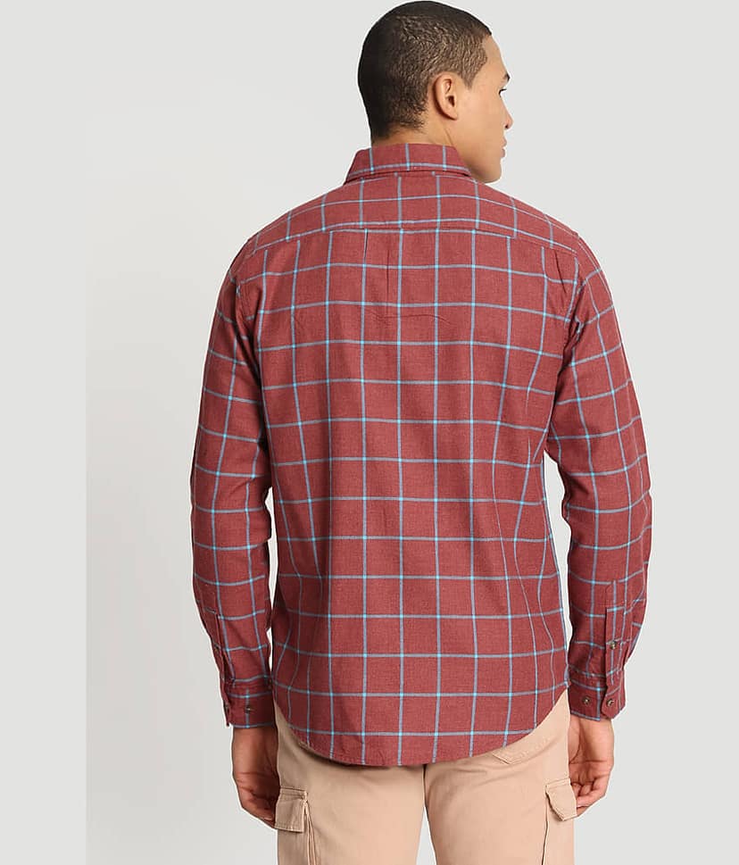IVOC Poly Cotton Regular Fit Checks Full Sleeves Men's Casual Shirt - Red ( Pack of 1 ) view 5