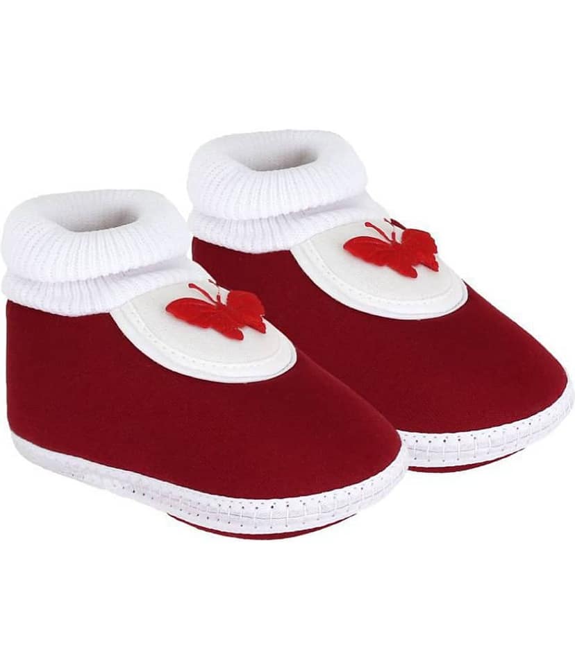 Neska Moda Baby Unisex Butterfly Maroon Booties/Shoes For 0 To 12 Months Infants-BT85