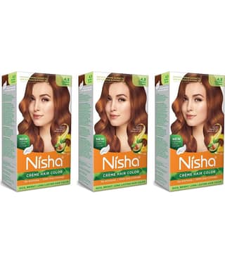 Nisha Creme Hair Color 4.3 Golden Brown 120g Pack of 3, Permanent Hair Colour, No Ammonia, 100% Grey Coverage