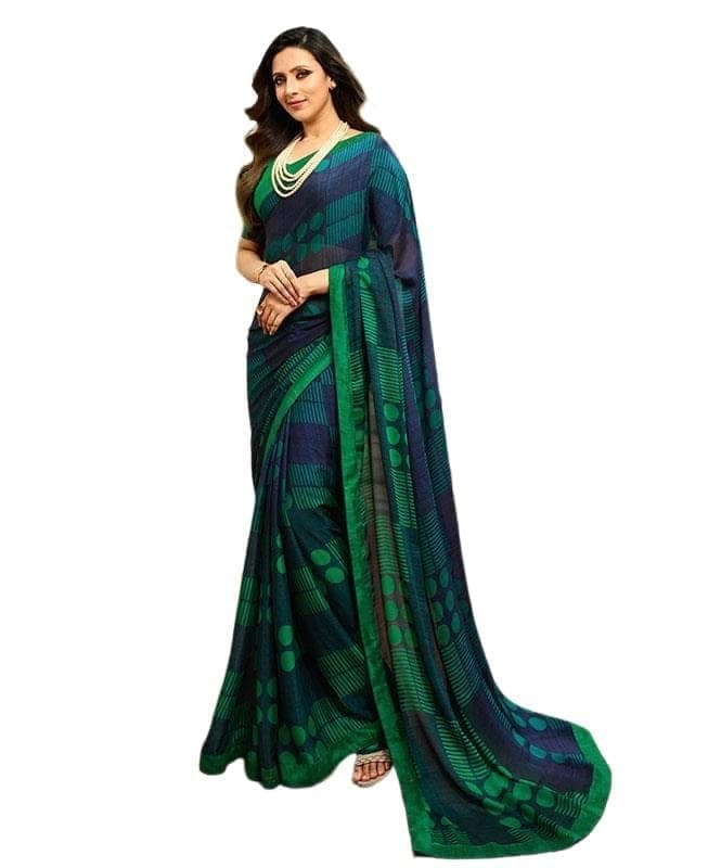 HHK Fashion Women's Printed Vichitra Silk 5.5 Meter Saree with Unstitched Blouse Piece