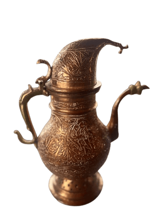 Ornate Copper Turkish Coffee Pot with Lid and Spout