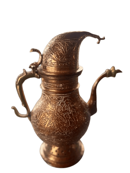Ornate Copper Turkish Coffee Pot with Lid and Spout
