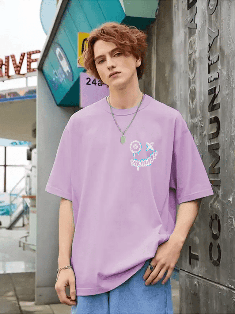 SCOTT FINCHER Men's Casual Streetwear T-Shirt with Smiley Face Graphic and Positive Message "If a thing is worth doing, it is worth doing well" : AA(ARN)LAVANDER_03 view 3