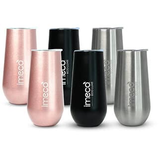 IMECO ECO LUXE Stainless Steel Wine Tumbler 300 ml, Set of 6 (Silver, Black, Rose Gold) BPA-Free, Leak-Proof, Travel