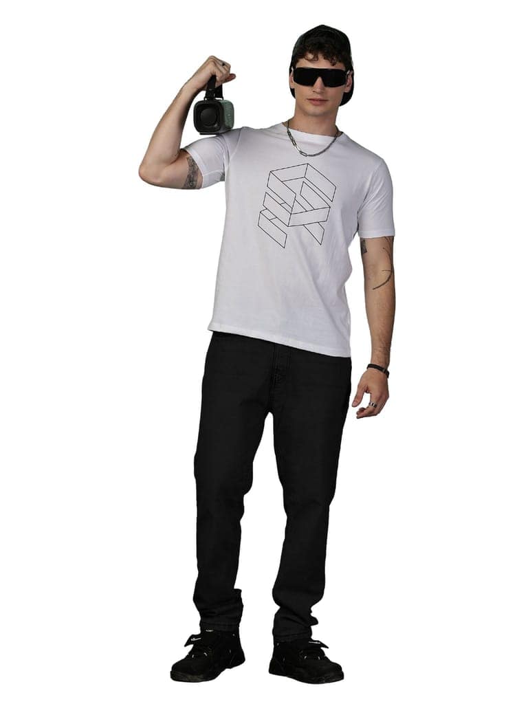 Cotton White Geoblock T-Shirt view 4
