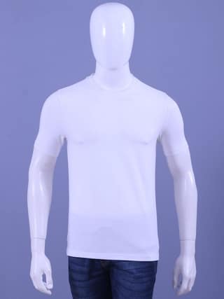Mens White Solid OE Crew Neck T-Shirt