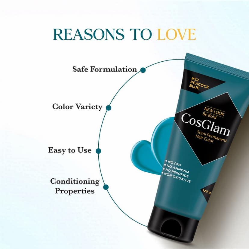 COSGLAM Semi Permanent Hair Color Peacock Blue 120g and Hair Highlighter Kit 115g, Highlights Hair Dye view 3