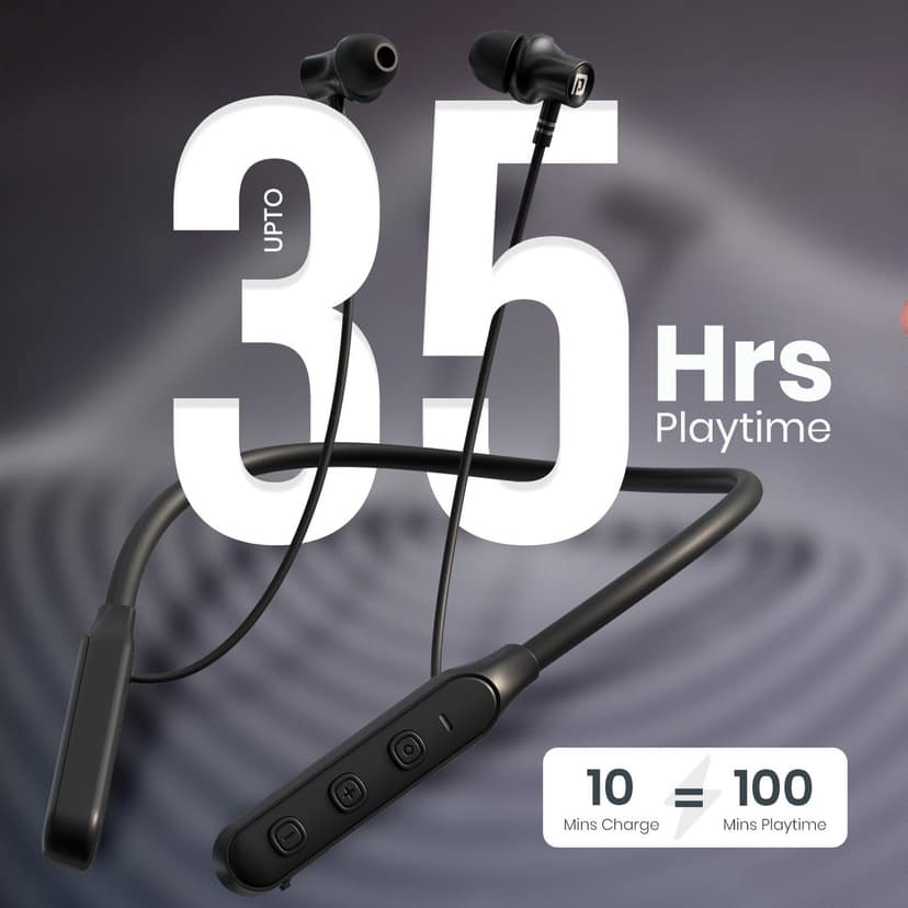 Portronics Harmonics Z14 Neckband Earphone for Sports & Calls, Type C Fast Charging - Black view 2