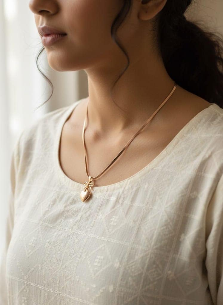 GemGleam - Rose Gold Heart Pendant Necklace for Women and Girls, Bow Design Charm with Chain, Elegant Minimal Jewelry Gift for Birthday Anniversary view 2