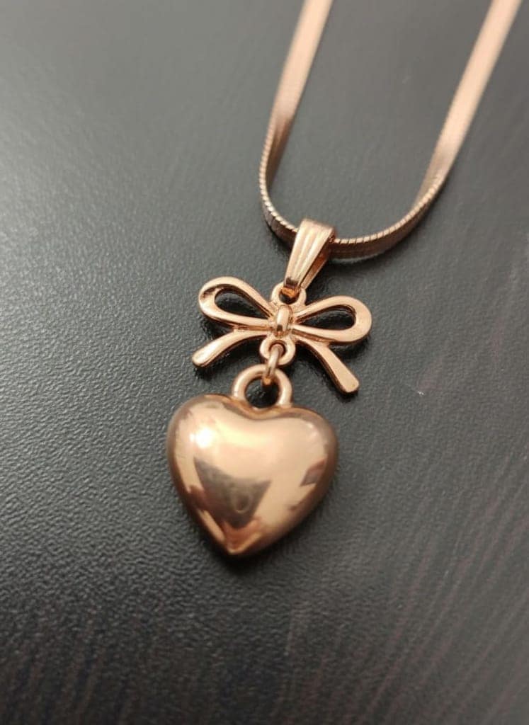 GemGleam - Rose Gold Heart Pendant Necklace for Women and Girls, Bow Design Charm with Chain, Elegant Minimal Jewelry Gift for Birthday Anniversary view 3