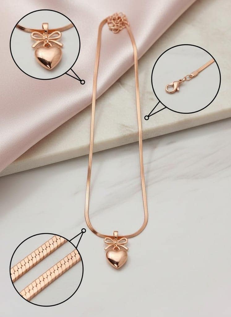 GemGleam - Rose Gold Heart Pendant Necklace for Women and Girls, Bow Design Charm with Chain, Elegant Minimal Jewelry Gift for Birthday Anniversary view 5