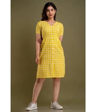 FABRR - Yellow Cotton Blend Women's Side Slit Dress ( Pack of 1 )