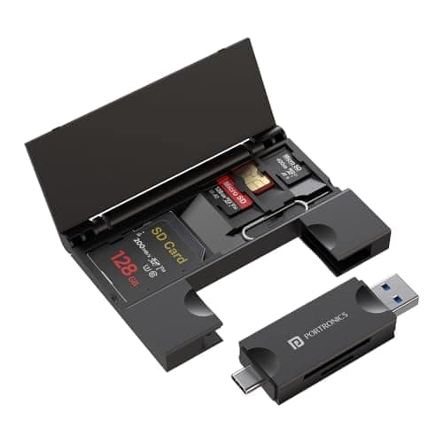 Portronics Mport 30 Plus Card Reader with Storage Case for microSD & SD Cards, Type-C & USB Dock Dual Plugs, Carry Case for microSD, SD, SIM Cards and SIM Ejector Tool (Black) view 2