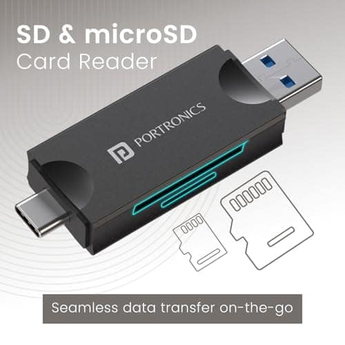 Portronics Mport 30 Plus Card Reader with Storage Case for microSD & SD Cards, Type-C & USB Dock Dual Plugs, Carry Case for microSD, SD, SIM Cards and SIM Ejector Tool (Black) view 3