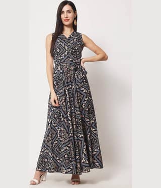 Rudrakriti Women Crepe Printed Gown ( Red )