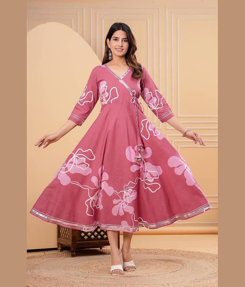 CTMTEX Women Viscose Rayon Printed Anarkali Kurti ( Pink )