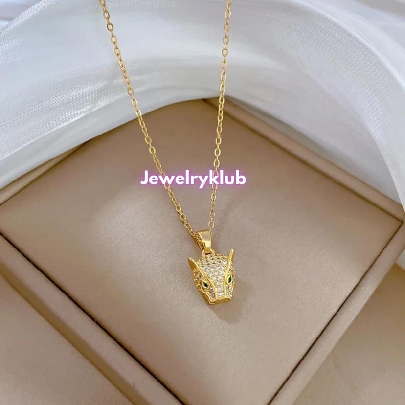 Jewelryklub Pendant For Girls Women Ladies Girlfriend Wife Leopard Crystal Necklace Locket Long Chain Gold Necklace Diamond AD CZ Pendants Chains Western Valentine Gifts Birthday Lovers view 3