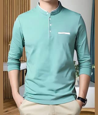 AOOSH Cotton Blend Regular Fit Solid Full Sleeves Men's Mandarin Collar T-Shirt - Peach ( Pack of 1 )