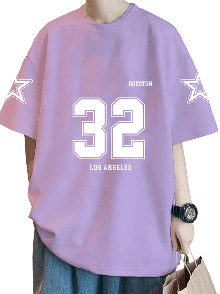SCOTT FINCHER Men's Casual Short Sleeve T-shirt, HOUSTON 32 Los Angeles Printed T-Shirt : AA(ARN)LAVANDER_43