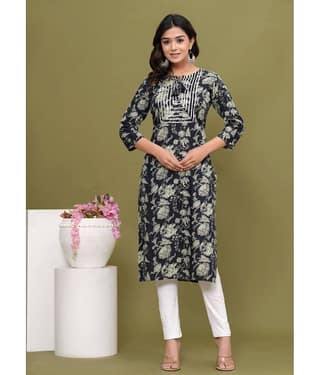 Glorious Cotton Printed Straight Women's Kurti - Blue ( Pack of 1 )
