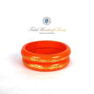 FHS Rajasthani Design Lac Bangles Set -Orange