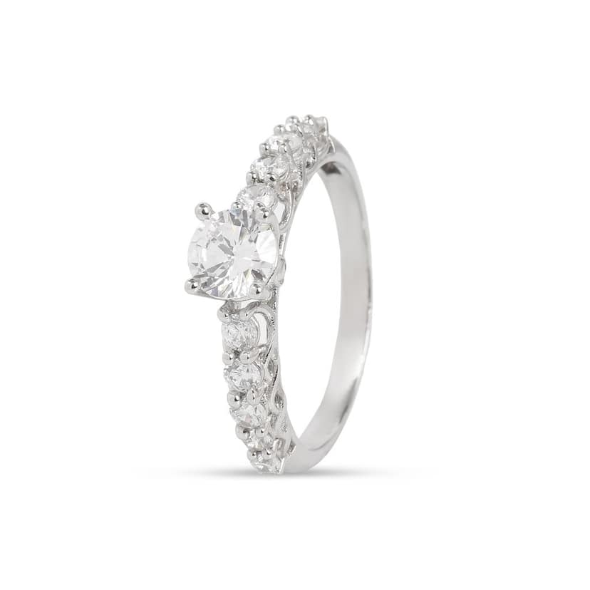 925 Sterling Silver Round Solitaire Ring with Pavé Side Stones for Women | Elegant CZ Diamond Look Ring I Weight - 2.1 g