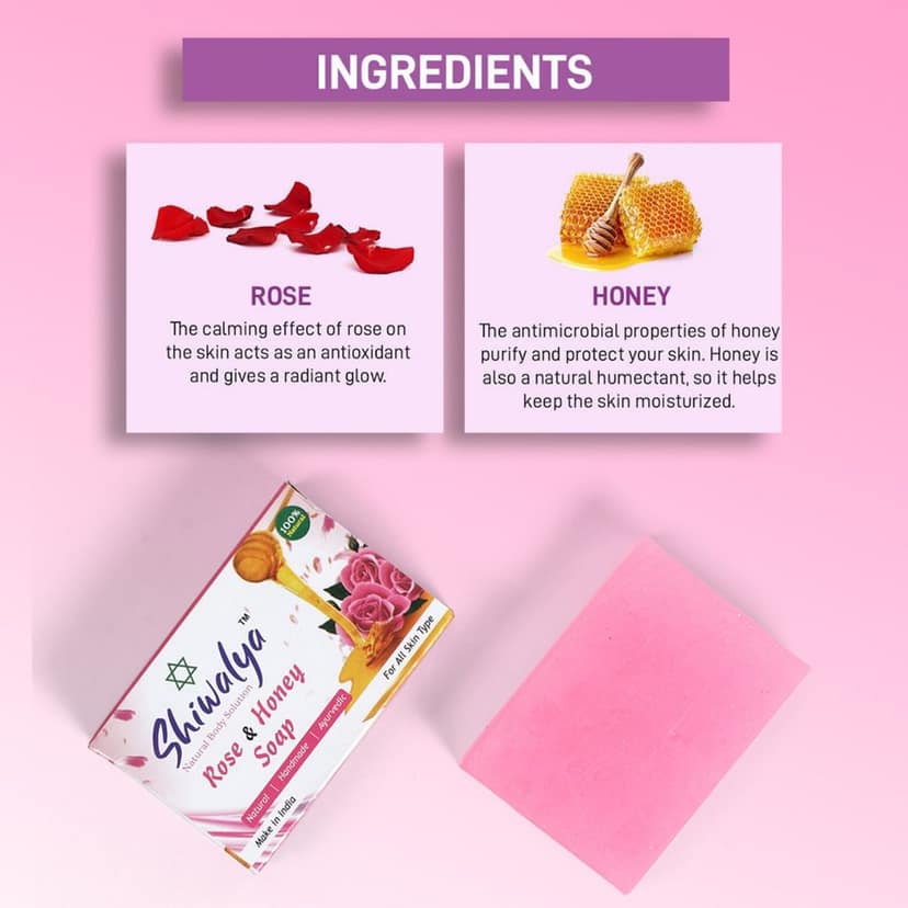 SHIWALYA Natural Rose Honey Handmade Soap | Handmade Bathing Soap | Herbal Soap Soft & Radiant Skin | Suitable for All Skin Types Pack of 4 view 3