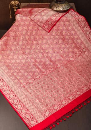 Red Exquisite and Intricate Banarasi Katan Silk Saree with Meenakari Brocade | SILK MARK CERTIFIED