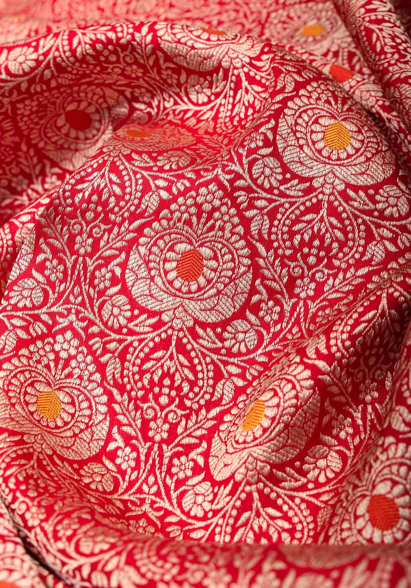 Red Exquisite and Intricate Banarasi Katan Silk Saree with Meenakari Brocade | SILK MARK CERTIFIED view 5