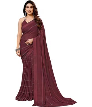 ANAND SAREES Satin Striped Ilkal Saree With Unstitched Blouse Piece ( Brown )