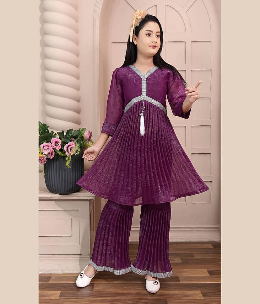 NEWSIFA Pack of 1 Girls Cotton Blend T-shirts & Palazzo ( Purple )