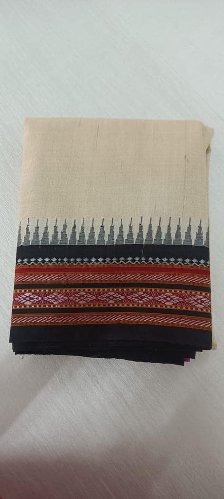Handloom tussar silk karwathi saree with black and lavender border view 3