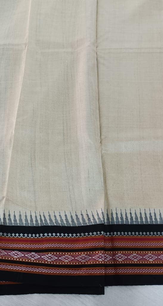 Handloom tussar silk karwathi saree with black and lavender border view 6